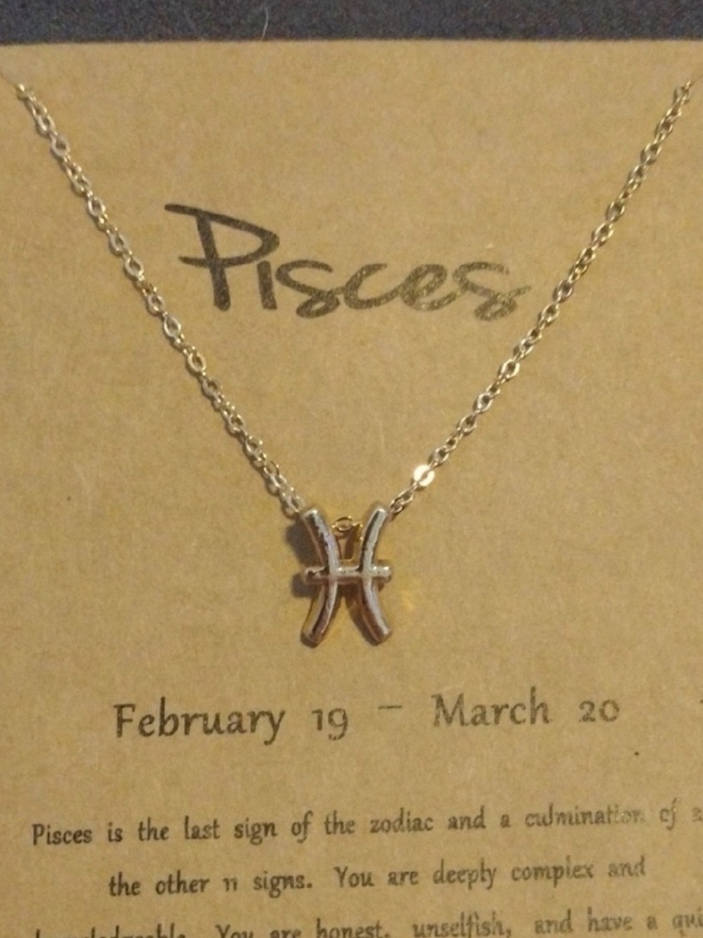 Pisces Zodiac Necklace, Gold, NWT - Picture 3 of 4